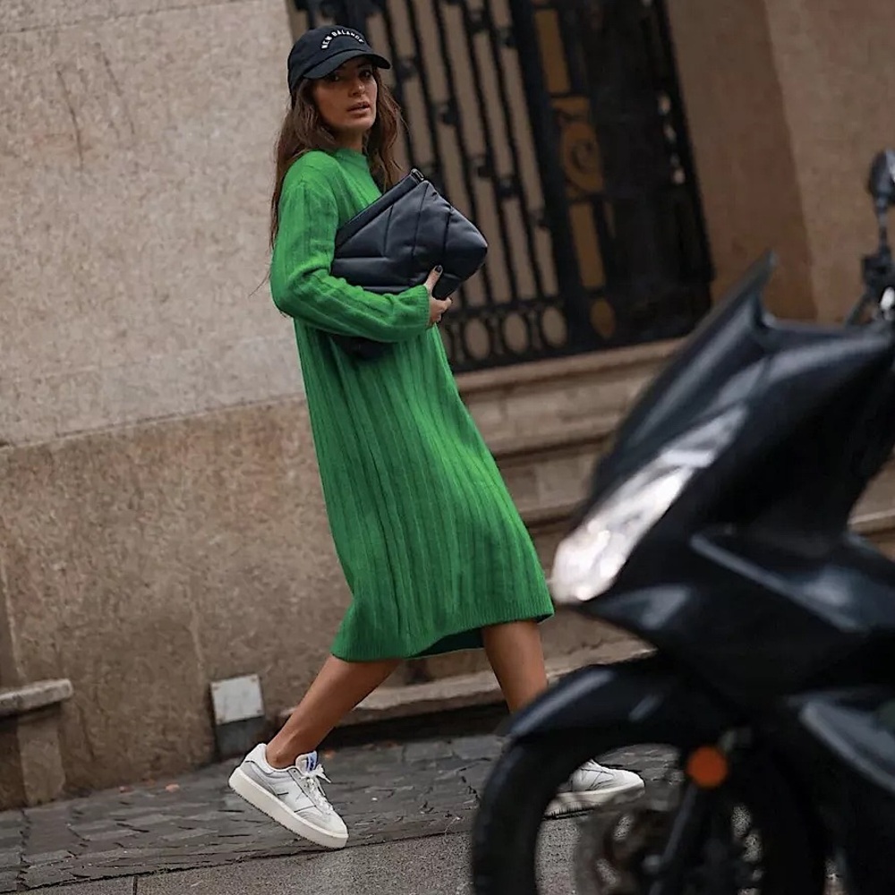 🟢 ZARA Bloggers Fav Long-Sleeved Ribbed Knit Midi Dress Size SM. Sweater Dress